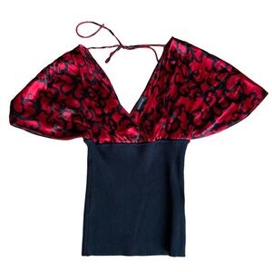 BEBE SATIN TIE UP FLOWY RARE V-NECK BLOUSE VALENTINES DAY